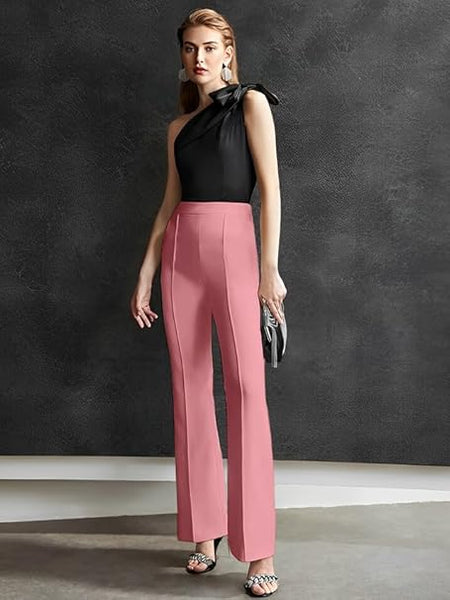 Women High-Waisted Peach Trousers