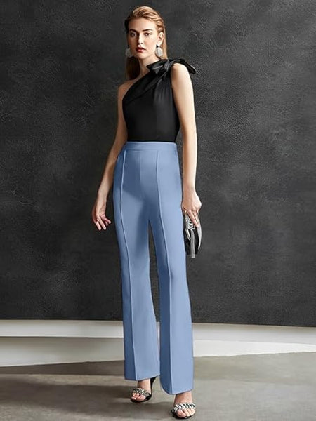 Women High-Waisted Sky Blue Trousers