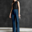 Women High-Waisted Teal Blue Trousers