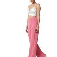 Women Solid Polyester Pink Trouser