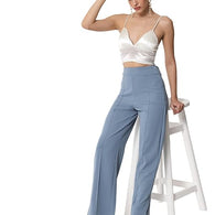 Women Solid Polyester Blue Trouser