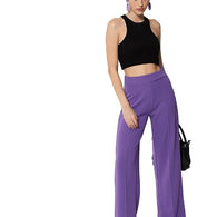 Women Solid Polyester Purple Trouser