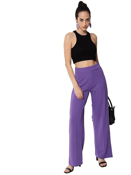 Women Solid Polyester Purple Trouser