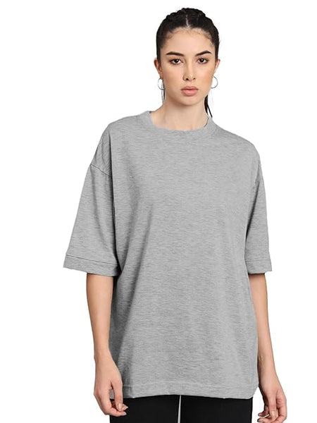 Women Oversized Half Sleeve Grey Tshirt