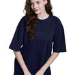 Women Oversized Half Sleeve Navy Tshirt