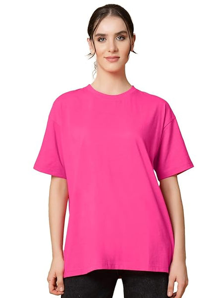 Women Oversized Half Sleeve Pink Tshirt