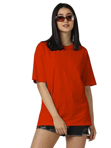 Women Cotton Oversized Orange T-shirt