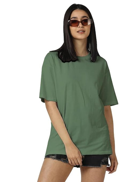 Women Cotton Oversized Pista Green T-shirt