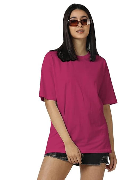 Women Cotton Oversized Dark Pink T-shirt