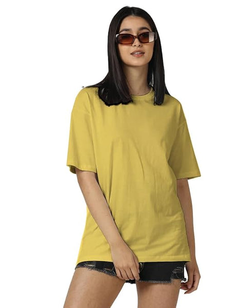 Women Cotton Oversized Yellow T-shirt