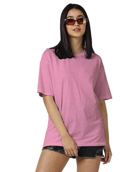 Women Cotton Oversized Pink T-shirt