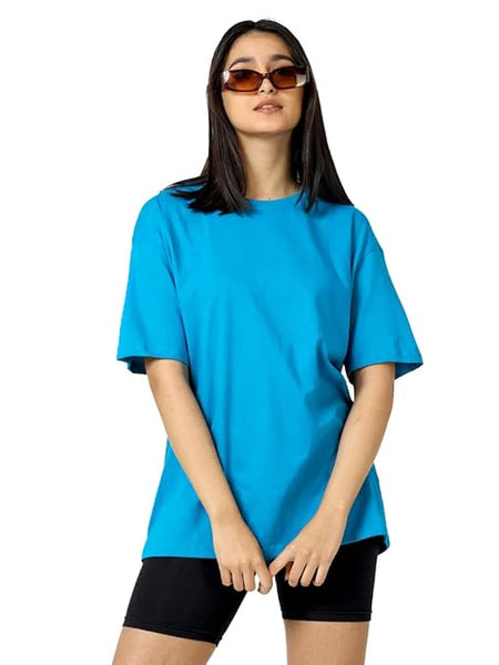 Women Cotton Oversized Sky Blue T-shirt