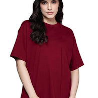 Women Oversized Half Sleeve Maroon Tshirt