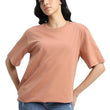 Pure Cotton Women Half Sleeve Beige T-Shirt