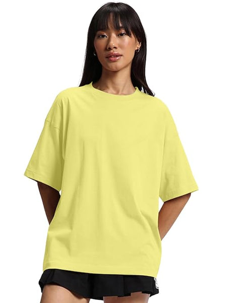 Pure Cotton Women Half Sleeve Limegreen T-Shirt