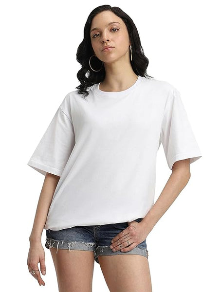 Pure Cotton Women Half Sleeve White T-Shirt