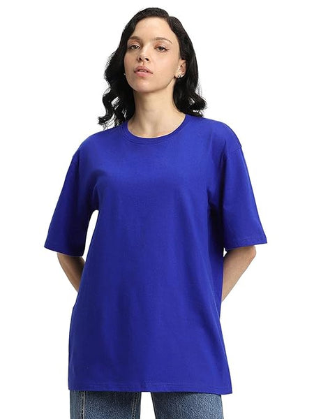 Pure Cotton Women Half Sleeve Royal Blue T-Shirt