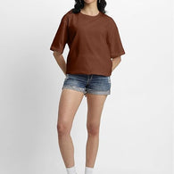 Pure Cotton Women Half Sleeve Brown T-Shirt