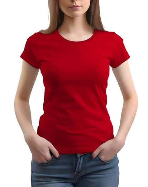 Women Plain Regular fit Red T-Shirt