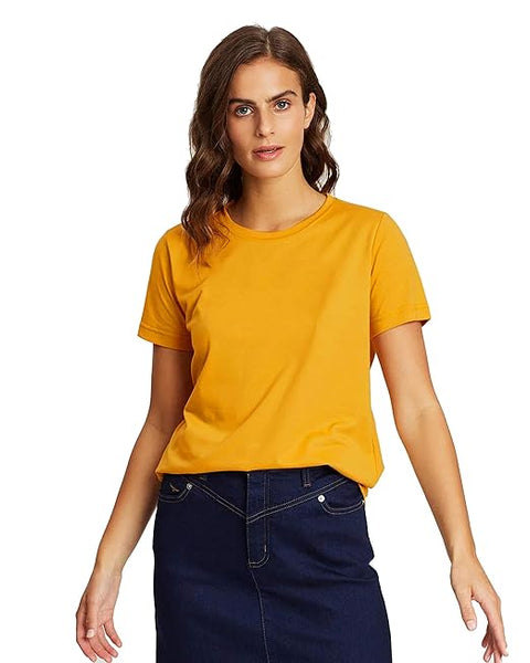 Plain Cotton Women Mustard T-Shirts