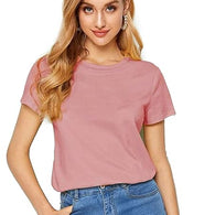 Plain Cotton Women Pink T-Shirts