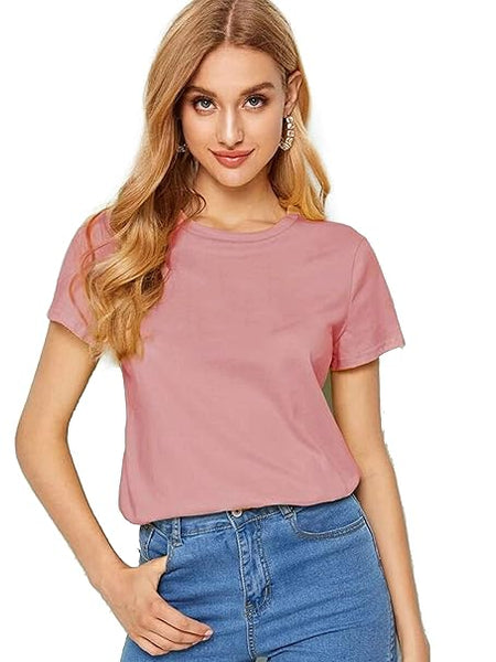 Plain Cotton Women Pink T-Shirts