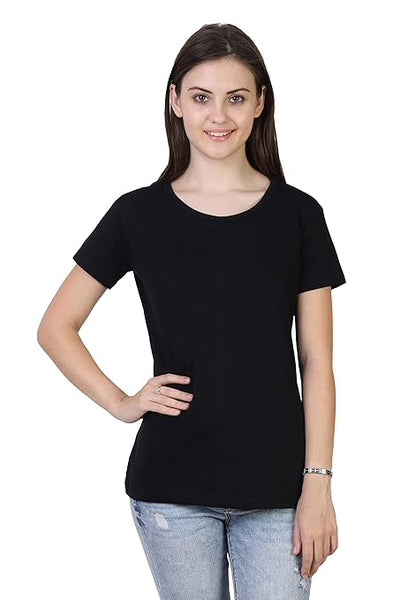 Women Plain Cotton Black T-Shirt