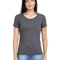 Women Plain Cotton Charcoal T-Shirt