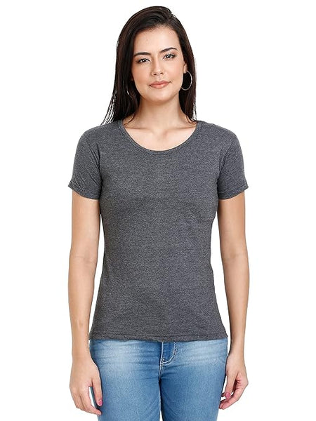 Women Plain Cotton Charcoal T-Shirt