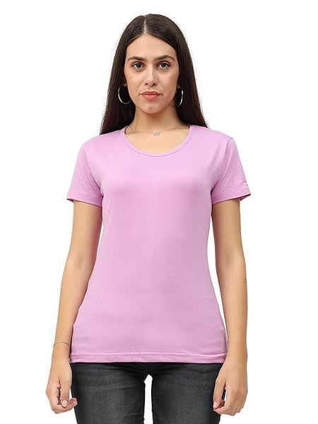 Women Plain Cotton Lavender T-Shirt