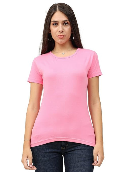 Women Plain Cotton Light Pink T-Shirt