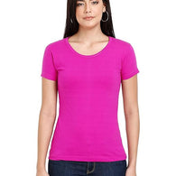 Women Plain Cotton Magenta T-Shirt