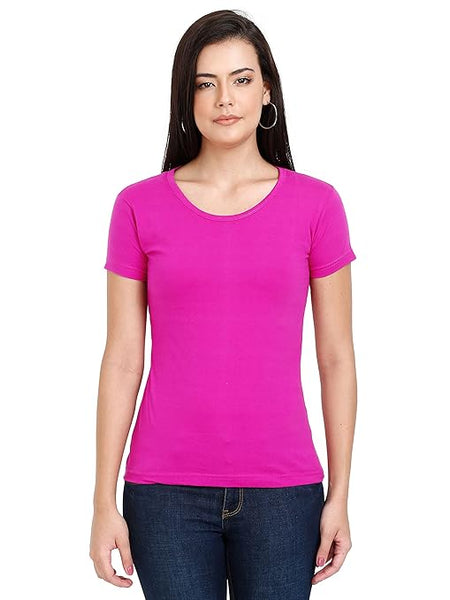 Women Plain Cotton Magenta T-Shirt