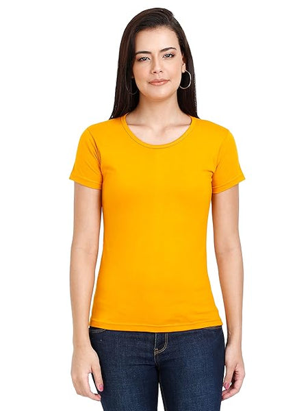 Women Plain Cotton Mustard Yellow T-Shirt