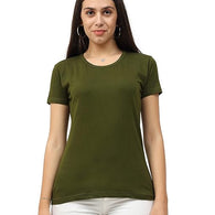 Women Plain Cotton Olive Green T-Shirt