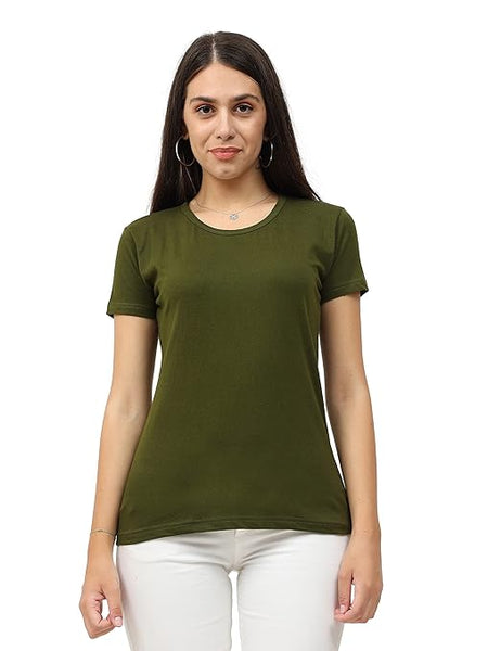 Women Plain Cotton Olive Green T-Shirt