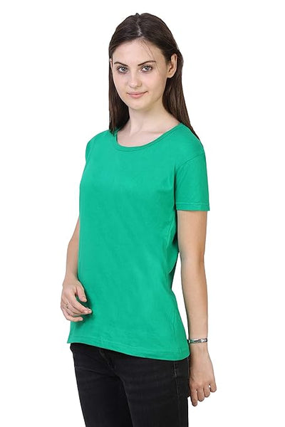 Women Plain Cotton Green T-Shirt