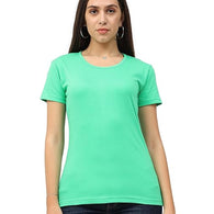 Women Plain Cotton Pista Green T-Shirt