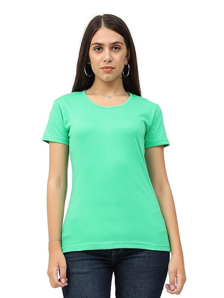 Women Plain Cotton Pista Green T-Shirt