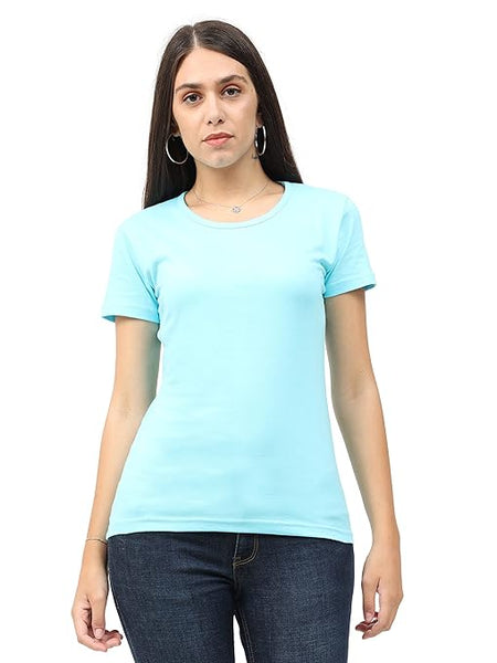 Women Plain Cotton Sky Blue T-Shirt