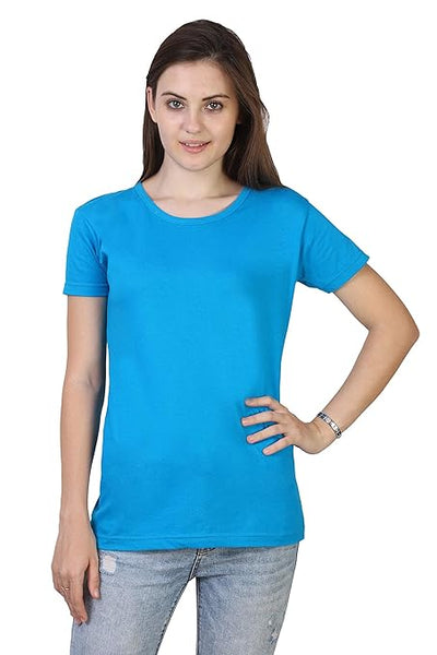 Women Plain Cotton Blue T-Shirt