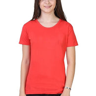 Women Plain Cotton Coral Red T-Shirt