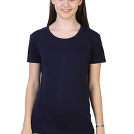 Women Plain Cotton Navy Blue T-Shirt