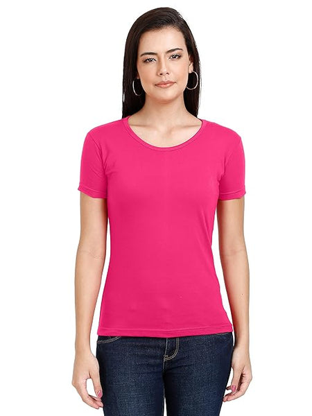 Women Plain Cotton Pink T-Shirt