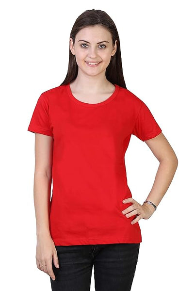 Women Plain Cotton Red T-Shirt