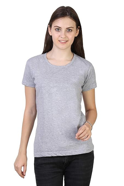 Women Plain Cotton Grey T-Shirt