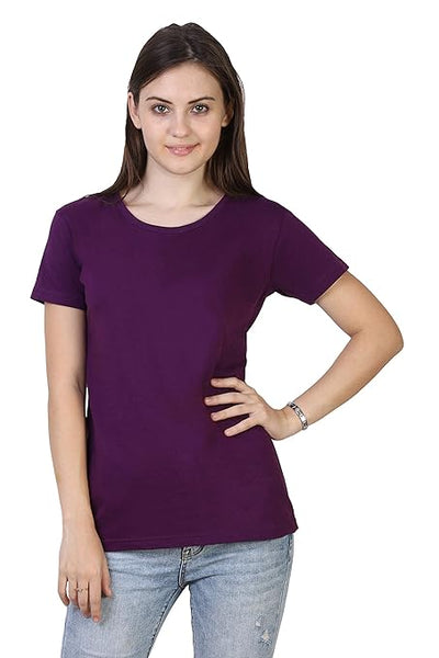 Women Plain Cotton Purple T-Shirt