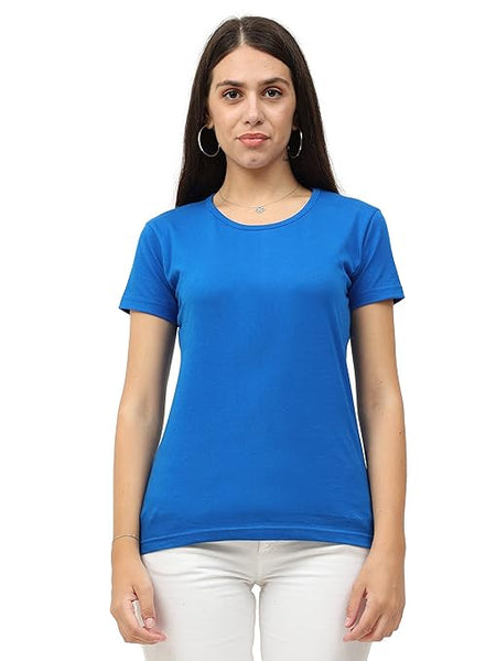 Women Plain Cotton Royal Blue T-Shirt