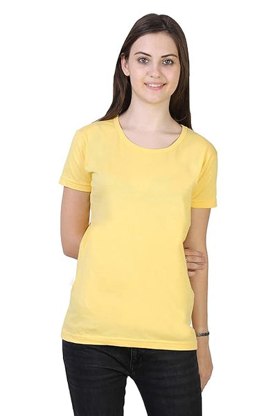 Women Plain Cotton Yellow T-Shirt