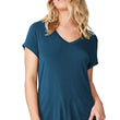 Women Solid Cotton V-Neck BlueT-shirt